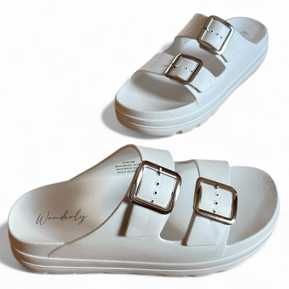 WONDERLY ZIRI WOMEN’S WHITE SLIDE SANDAL SIZE: 8